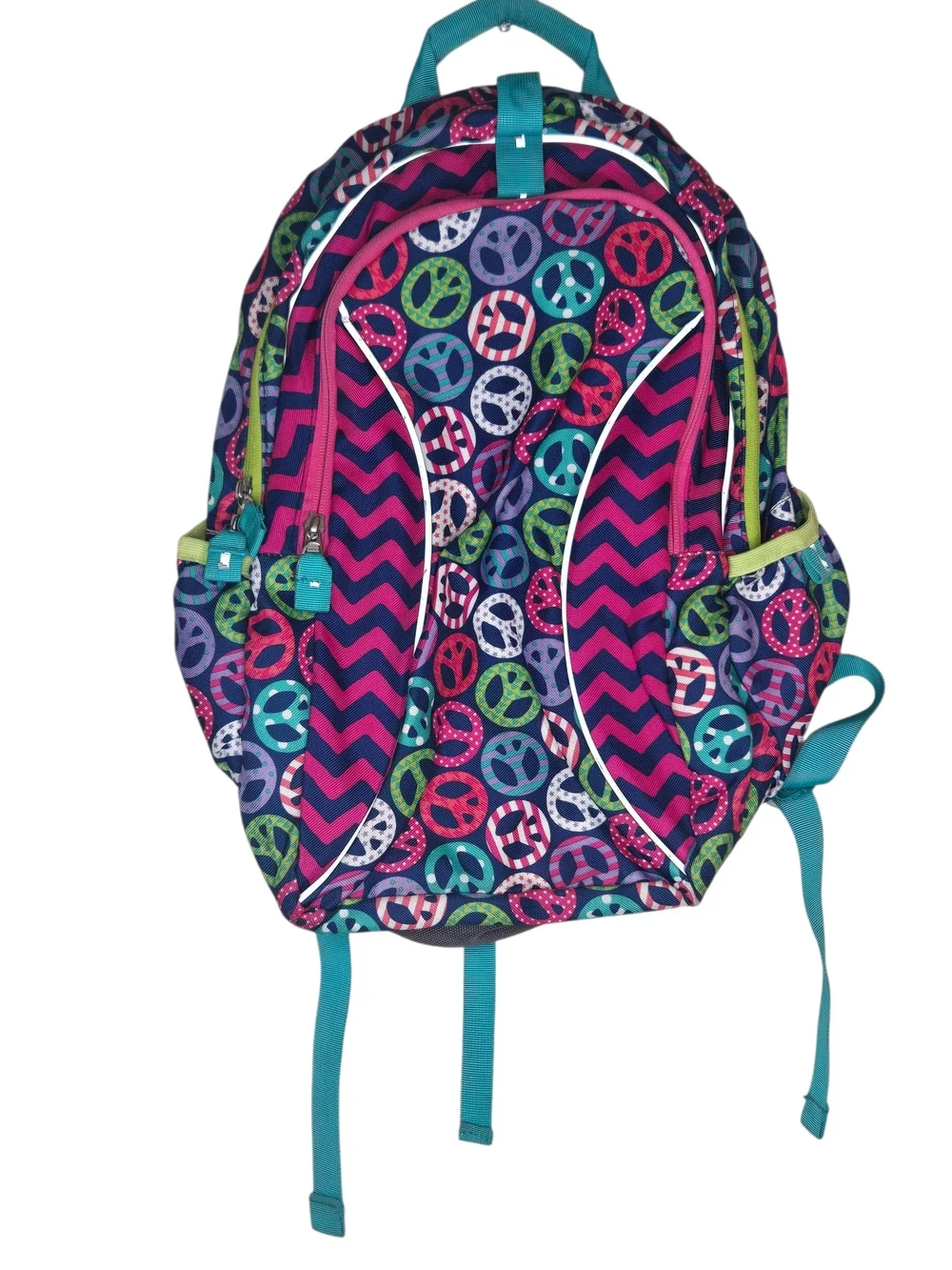 Garnet Hill Kids Peace Sign Chevron School Backpack Book Bag Like New